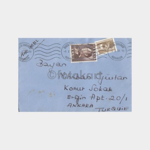 1957 Yunanistan Pullu Zarf (Türk Kons Damgalı)