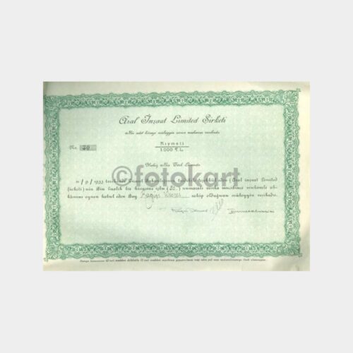 1933 Aral İnşaat Ltd. Şti. Nama Hisse Senedi