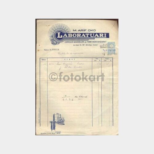 1956 M. Arif Oko Laboratuvar Faturası