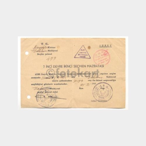 1946 Seçmen Mazbatası Belge