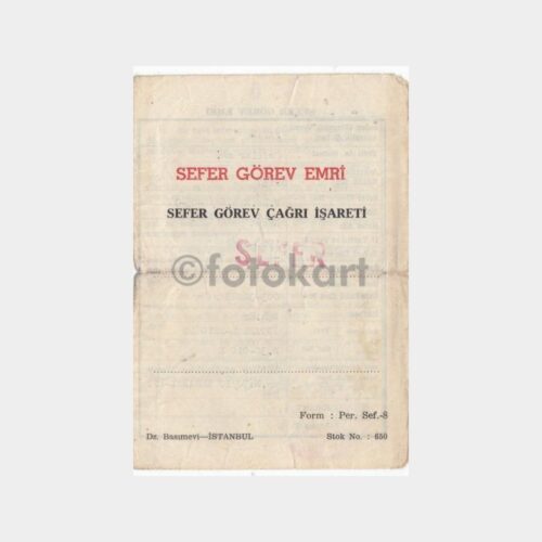 1989 Sefer Görev Emri Askeri Belge