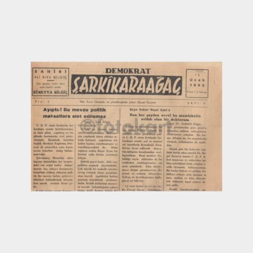 1952 Isparta Şarkikaraağaç Gazetesi
