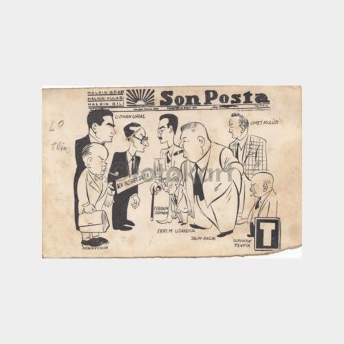 1950 Son Posta Gazetesi Karikatür Kartpostal