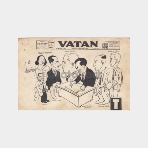 1950 Son Posta Gazetesi Karikatür Kartpostal