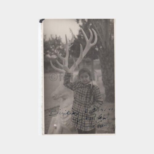 1944 Parkta Geyik Heykeli Önünde Kız Konulu Fotoğraf