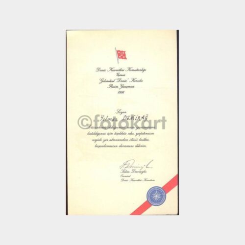 Deniz Kuvvetleri - Salim Dervişoğlu İmzalı Diploma