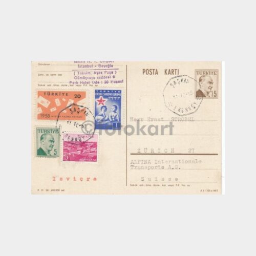 1958 Damat İsmail Hakkı İmzalı Süper Antiye Posta Kartı