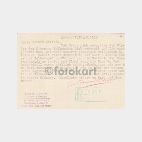1958 Damat İsmail Hakkı İmzalı Süper Antiye Posta Kartı - Görsel 2