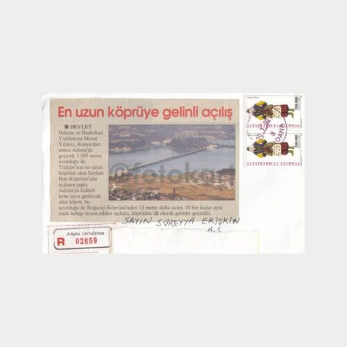 2002 Adana Seyhan Batı Köprü Resimli Taahhütlü Zarf