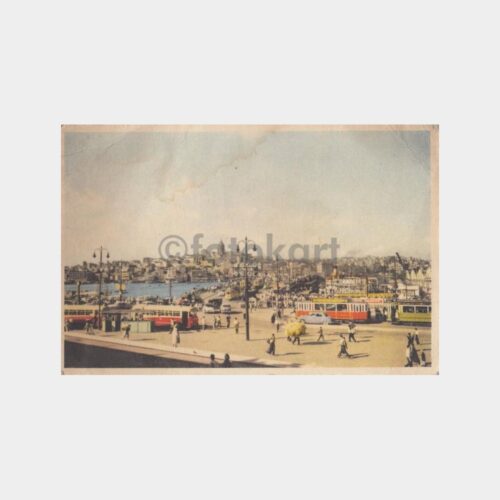 1957 İstanbul Köprü Tramvay Eminönü Görünüş Kartpostal