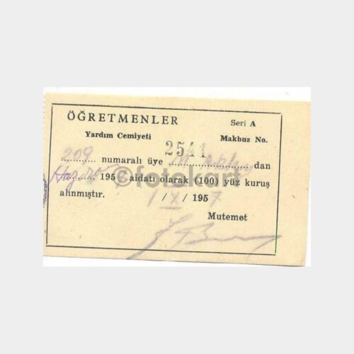 1957 Öğretmenler Yardım Cemiyeti Makbuzu