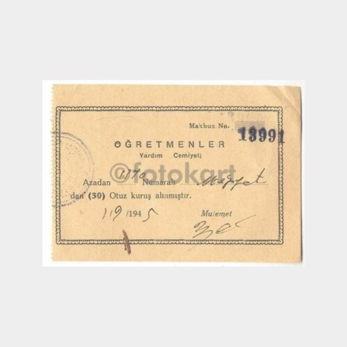 1945 Öğretmenler Yardım Cemiyeti Makbuzu
