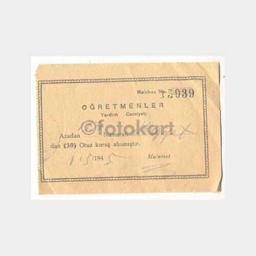 1945 Öğretmenler Yardım Cemiyeti Makbuzu