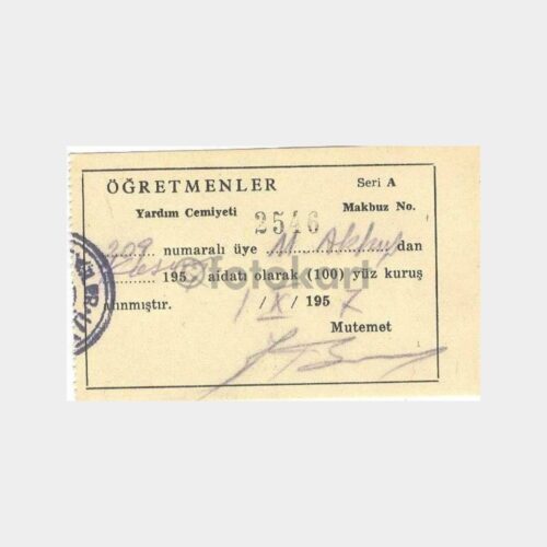 1957 Öğretmenler Yardım Cemiyeti Makbuz (5 Adet)