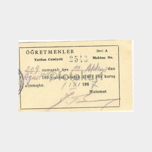 1957 Öğretmenler Yardım Cemiyeti Makbuz (5 Adet) - Görsel 3
