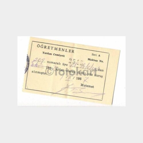 1957 Öğretmenler Yardım Cemiyeti Makbuz (5 Adet) - Görsel 4