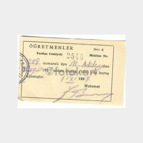 1957 Öğretmenler Yardım Cemiyeti Makbuzu