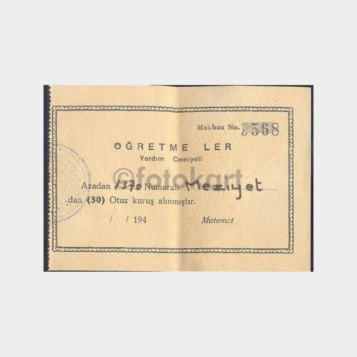 1940 Öğretmenler Yardım Cemiyeti Makbuzu