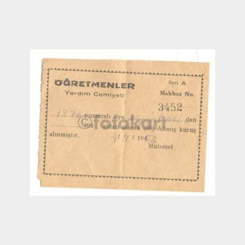 Öğretmenler Yardım Cemiyeti Makbuzu