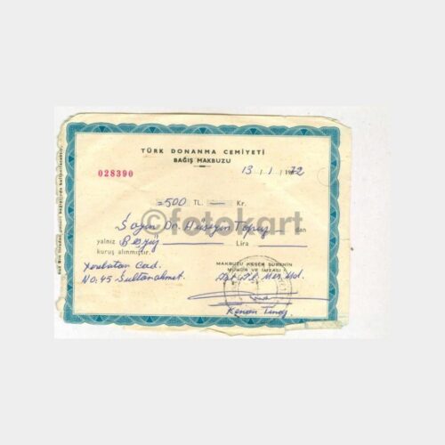 1972 Türk Donanma Cemiyeti Bağış Makbuzu