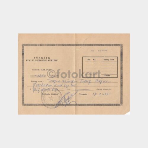 1971 Çocuk Esirgeme Kurumu Bağış Makbuzu