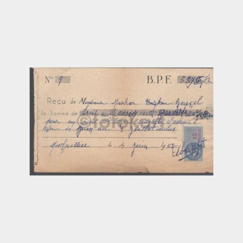 1953 Yabancı Fiskal Pullu Makbuz