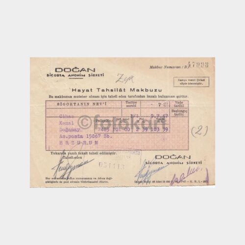 1948 Doğan Sigorta Tahsilat Makbuzu