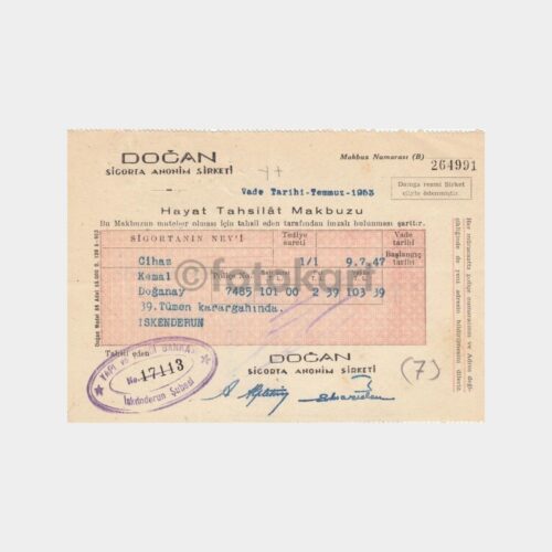 1953 Doğan Sigorta Tahsilat Makbuzu