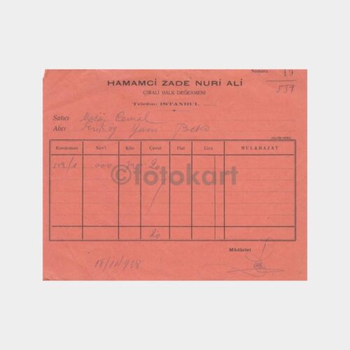 1938 Cibali Un Değirmeni -Hamamcızade- Makbuzu