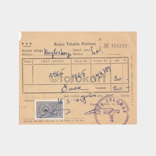 1965 Beyoğlu Radyo Tahsilat Makbuzu