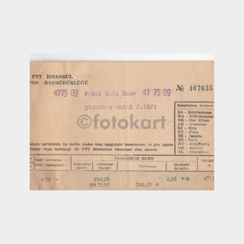 1963 Nişantaşı Telefon Tahsilat Makbuzu