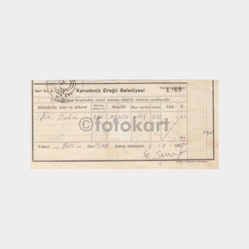 1935 Karadeniz Ereğli Vergi Makbuzu