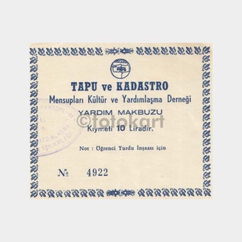 1961 Tapu ve Kadastro Yardım Makbuzu