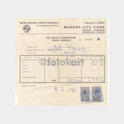 1965 Wagon Lits Seyahat Şti Makbuzu