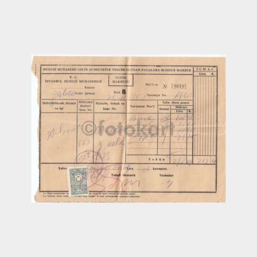1961 İstanbul Hususi Muhasebesi Vergi Makbuzu