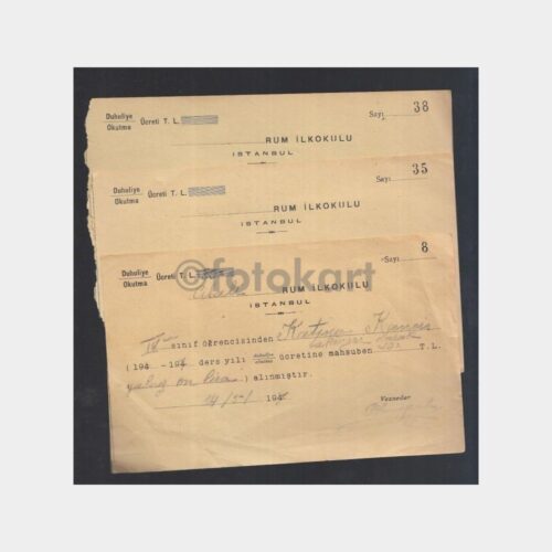 1947 Cibali Rum İlkokulu Makbuzu