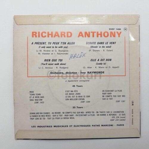 Richard Anthony, Fransa Baskı 45'lik Plak - Görsel 2