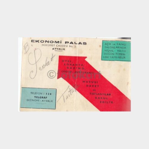 1950 Ayvalık Ekonomi Palas Tanıtım Kartpostal - Görsel 2