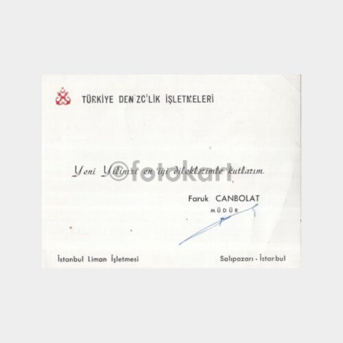Denizcilik İşl. Liman Müdürü Canbolat Tebrik Kartı