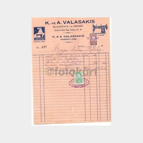 1940 Valasakis Mağaza Faturası (Dikiş Makinesi)