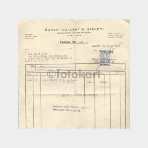 1956 Necchi Dikiş Makinesi Faturası