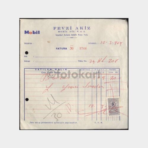 1964 Mobil Koşuyolu - Benzin Faturası