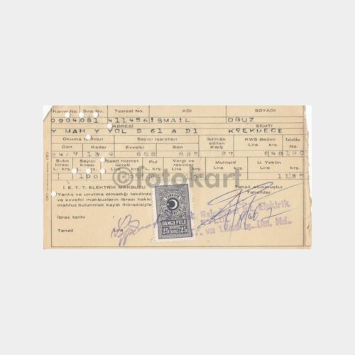 1967 Küçükçekmece Elektrik Faturası
