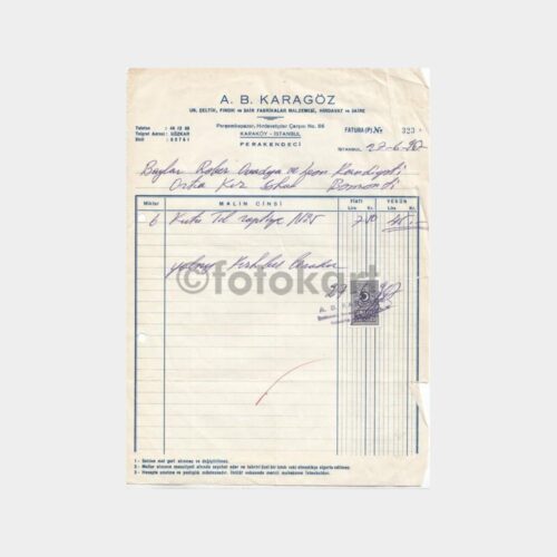 1967 Hırdavat Karaköy -Şişli Şirketi- Faturası