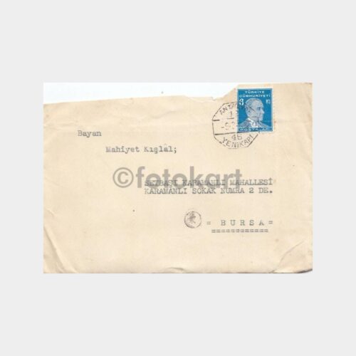 1937 Antalya 45 Yenikapı Posta Damgalı Zarf