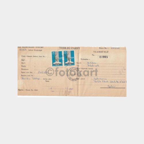 1962 Sigorta -PTT Aksaray Posta Damgalı- Tebliğ Zarfı