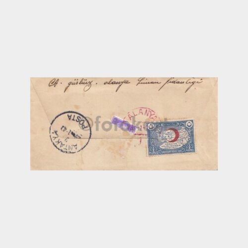 1946 Alanya Posta Damgalı Zarf
