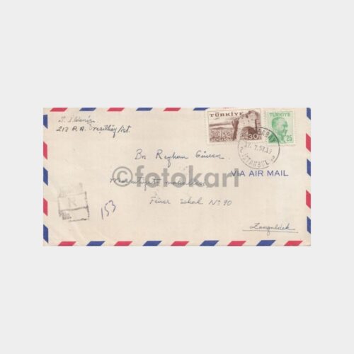 1957 İstanbul Aksaray Posta Damgalı Zarf