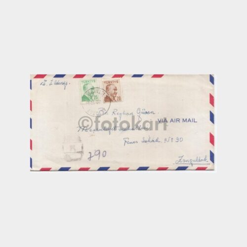 1957 Ata Pullu Posta Damgalı Zarf (Aksaray İstanbul)