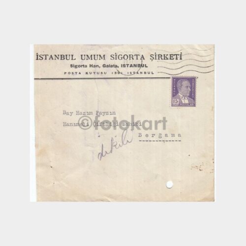 1951 İstanbul Umum Sigorta Posta Damgalı Zarf